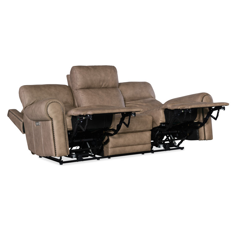Kalahari Camel Leather Reclining Sectional with Cup Holder