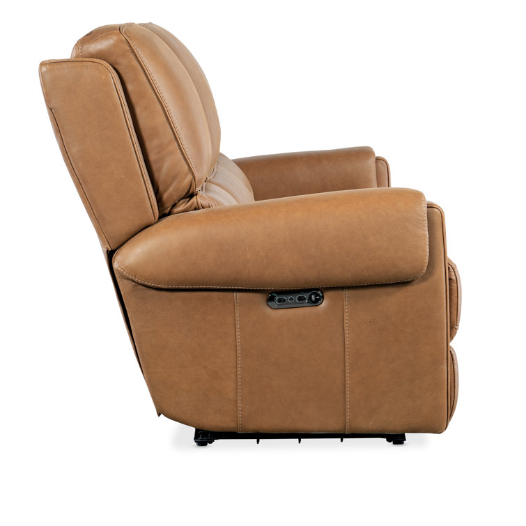Denver Coffee Leather Reclining Sofa with Pillow-top Arms