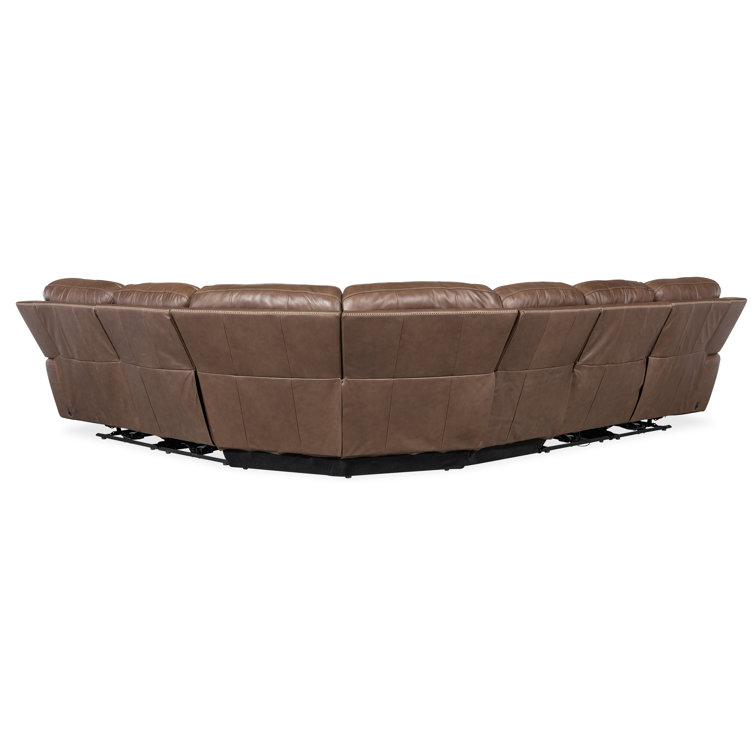 Sorrento Mocha Leather Six-Piece Reclining Sectional with Nailhead Trim