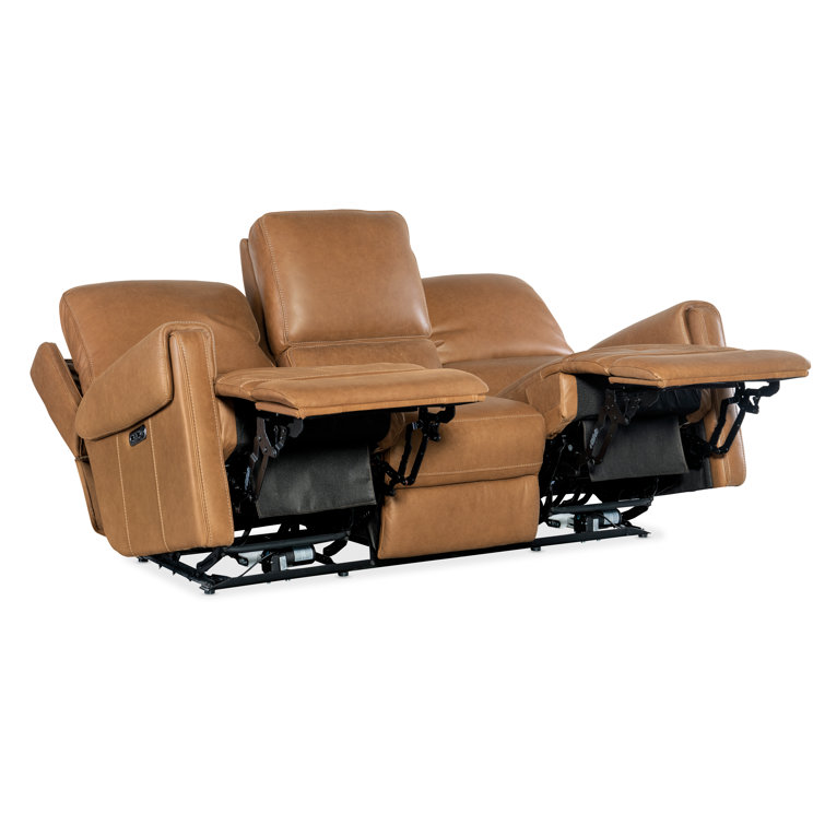 Denver Coffee Leather Reclining Sofa with Pillow-top Arms