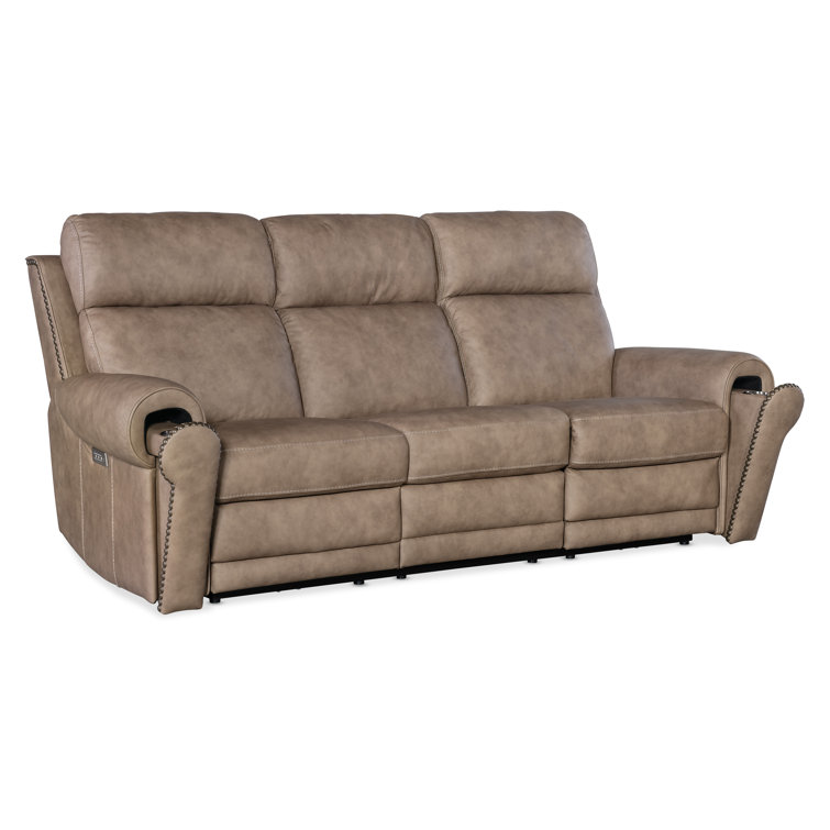 Kalahari Camel Leather Reclining Sectional with Cup Holder
