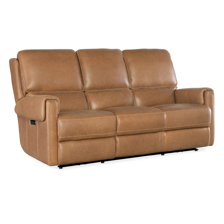 Denver Coffee Leather Reclining Sofa with Pillow-top Arms