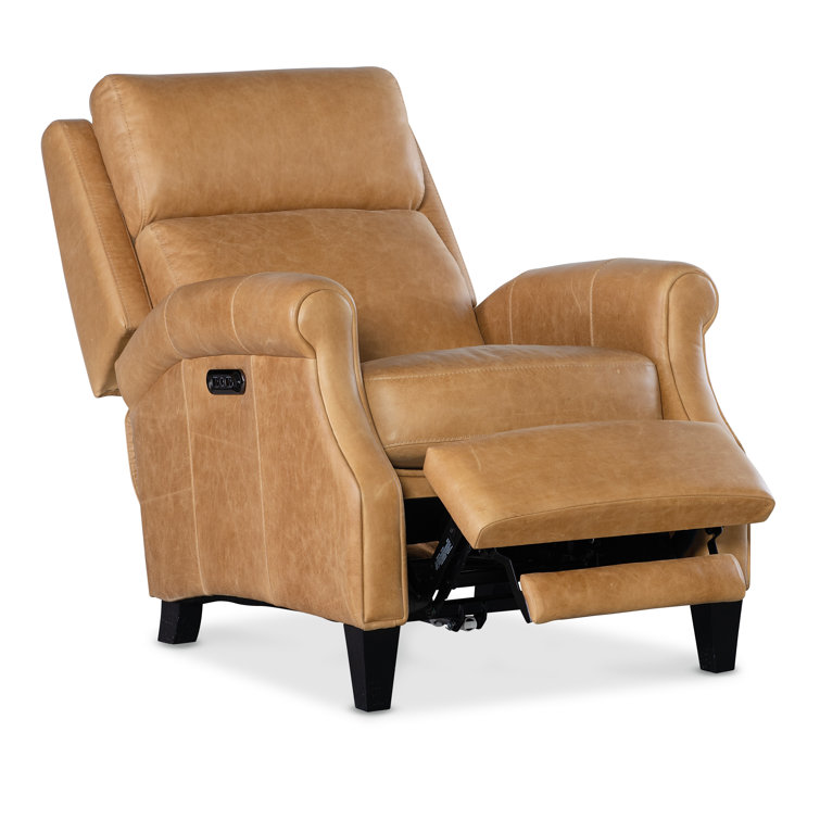 Handcrafted Dark Brown Leather Recliner with Wood Legs