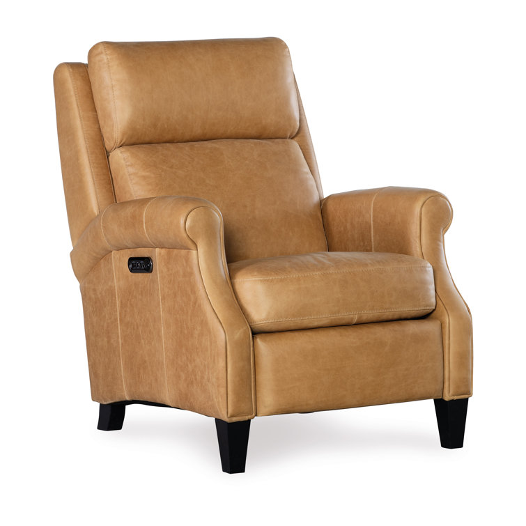 Handcrafted Dark Brown Leather Recliner with Wood Legs