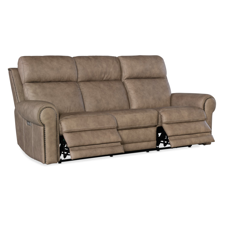Kalahari Camel Leather Reclining Sectional with Cup Holder