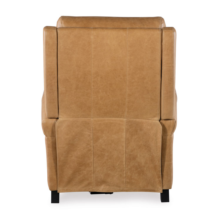 Handcrafted Dark Brown Leather Recliner with Wood Legs
