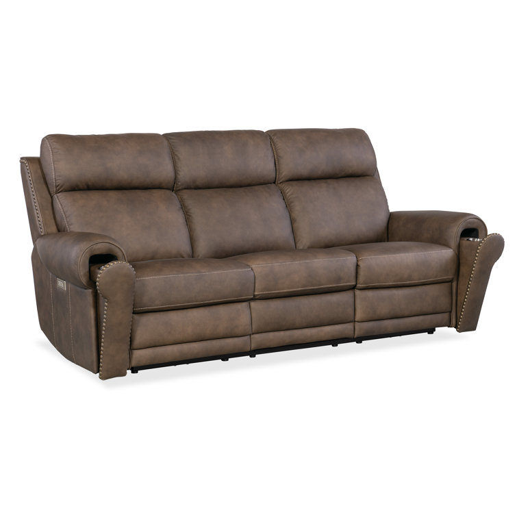 Kalahari Bark Leather Reclining Sectional with Cup Holder