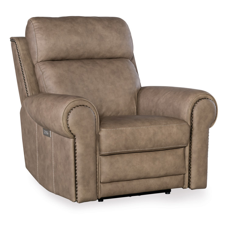 Kalahari Camel Leather Recliner with Rolled Arms
