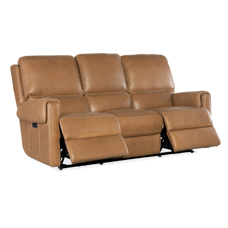 Denver Coffee Leather Reclining Sofa with Pillow-top Arms