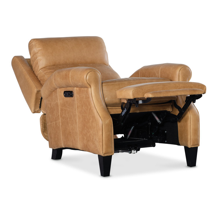 Handcrafted Dark Brown Leather Recliner with Wood Legs