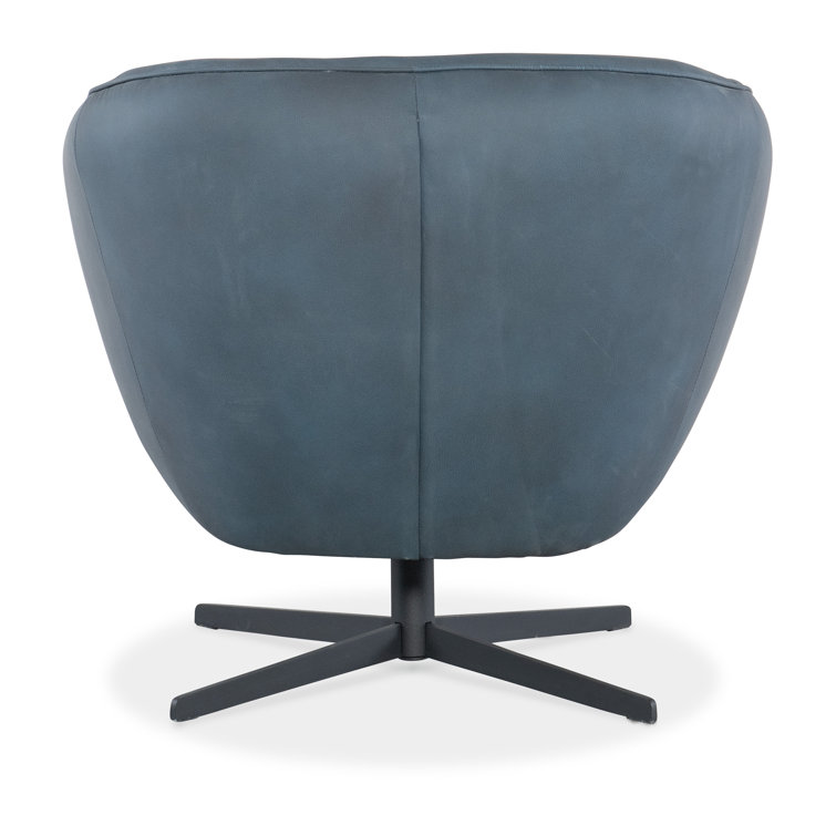 Buckskin Navy Leather Swivel Barrel Chair with Metal Base