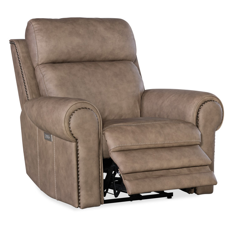 Kalahari Camel Leather Recliner with Rolled Arms