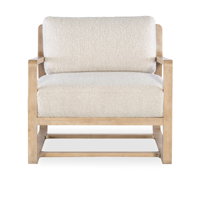 Light Brown Wood Frame Accent Chair with Cream Fabric