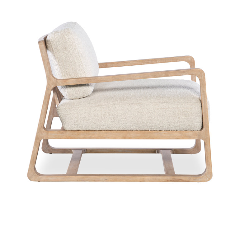 Light Brown Wood Frame Accent Chair with Cream Fabric