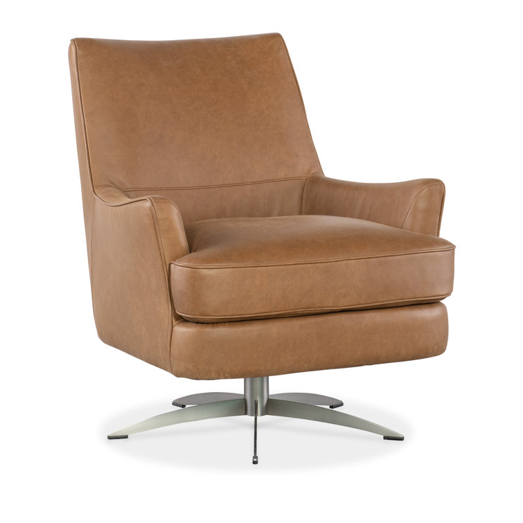 Denver Coffee Brown Leather Swivel Armchair with Metal Base