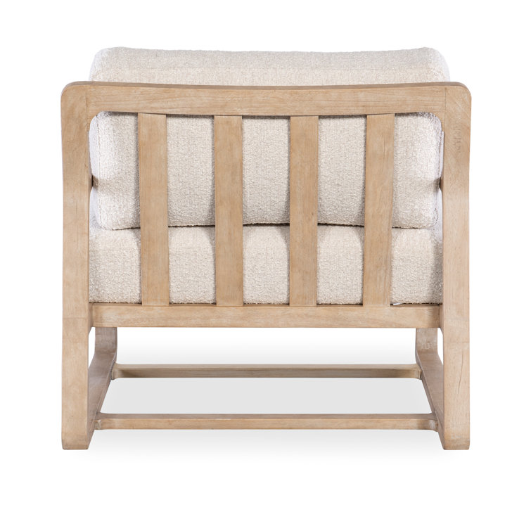 Light Brown Wood Frame Accent Chair with Cream Fabric