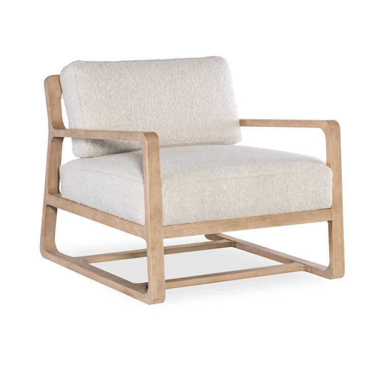Light Brown Wood Frame Accent Chair with Cream Fabric