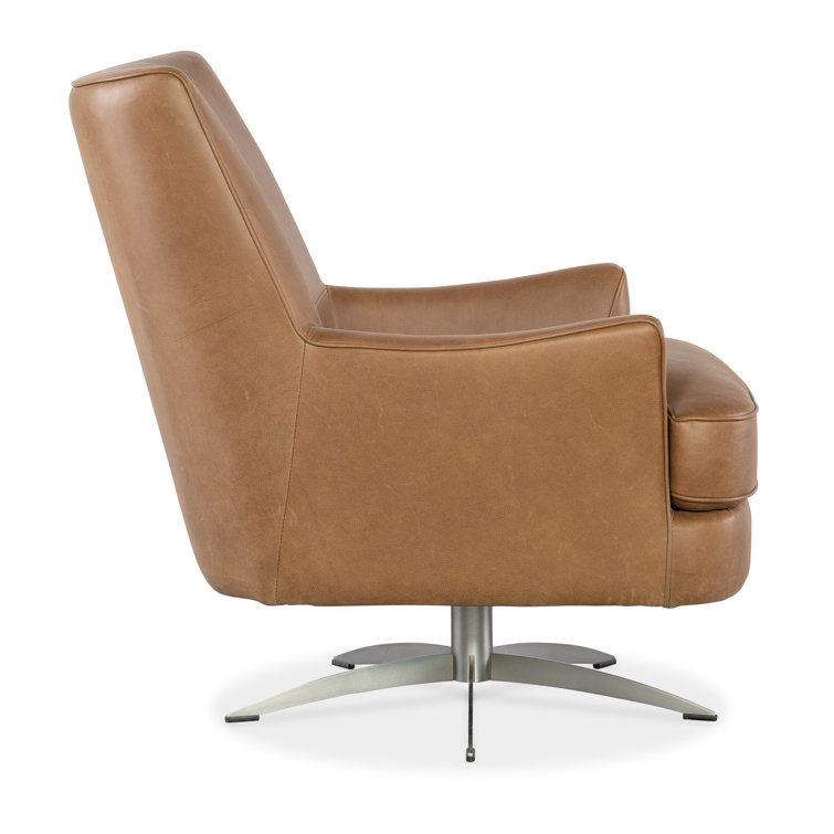Denver Coffee Brown Leather Swivel Armchair with Metal Base