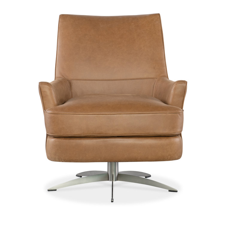 Denver Coffee Brown Leather Swivel Armchair with Metal Base