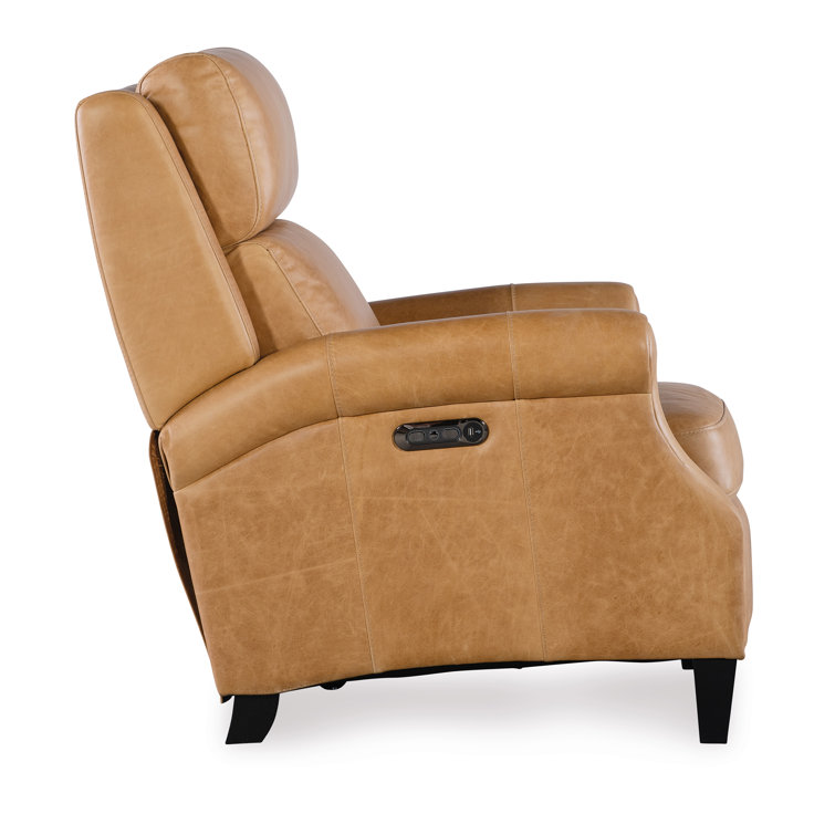 Handcrafted Dark Brown Leather Recliner with Wood Legs