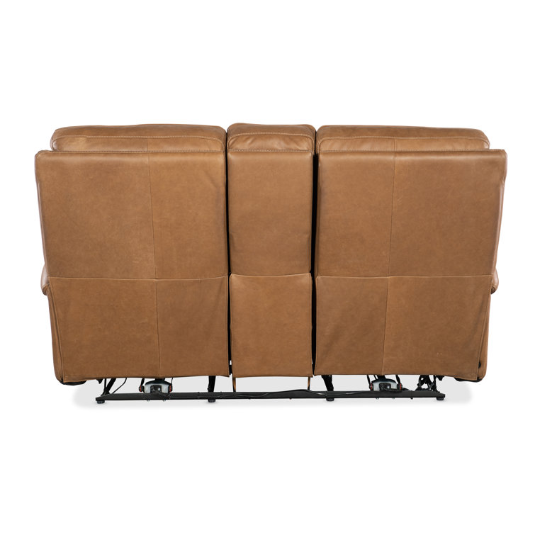 Denver Coffee Leather Reclining Loveseat with Storage and Cup Holders