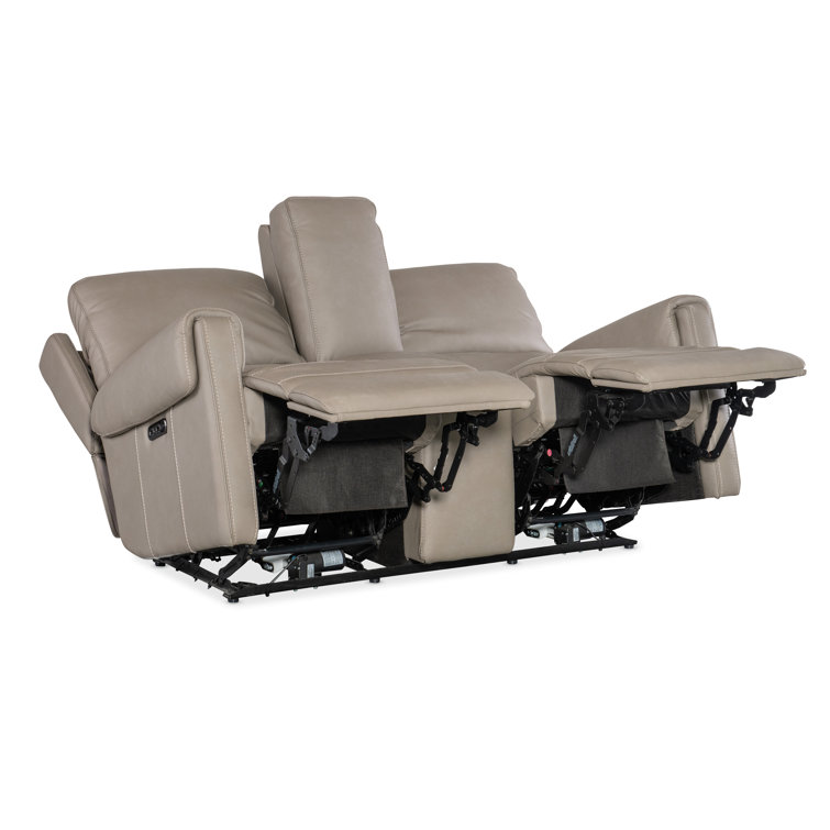 Somers Dark Taupe Leather Reclining Loveseat with Storage and Cup Holder