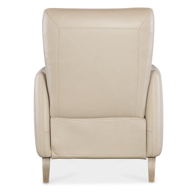 Beige Leather Recliner with Light Wood Legs