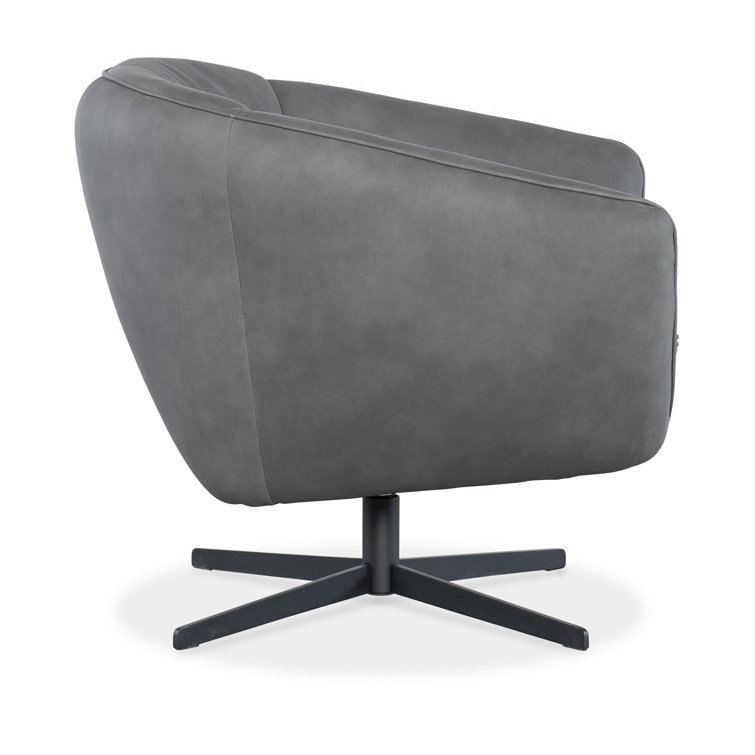 Gray Leather Barrel Swivel Chair with Metal Base