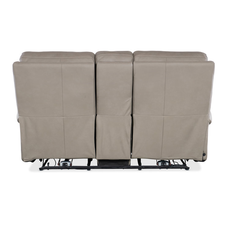 Somers Dark Taupe Leather Reclining Loveseat with Storage and Cup Holder