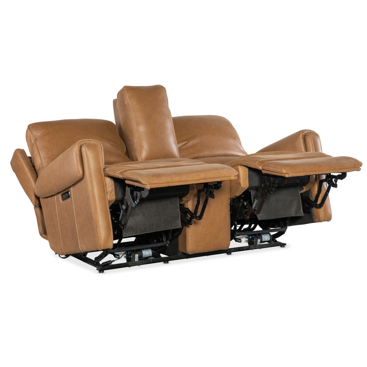 Denver Coffee Leather Reclining Loveseat with Storage and Cup Holders