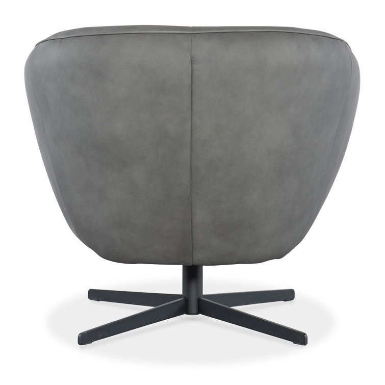 Gray Leather Barrel Swivel Chair with Metal Base