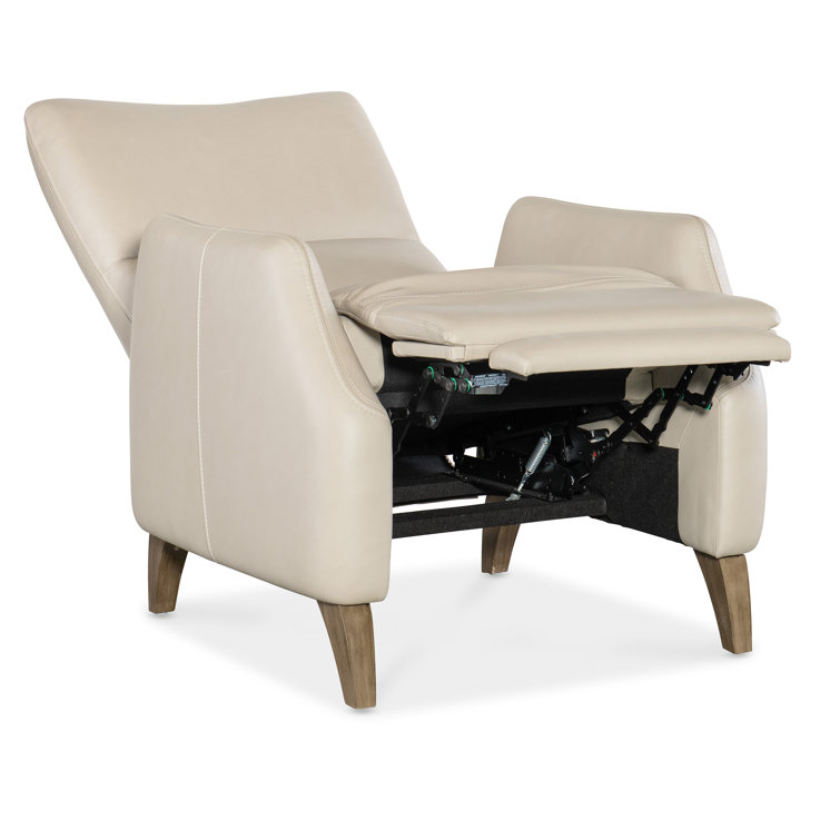 Beige Leather Recliner with Light Wood Legs