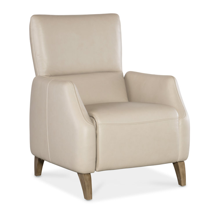 Beige Leather Recliner with Light Wood Legs