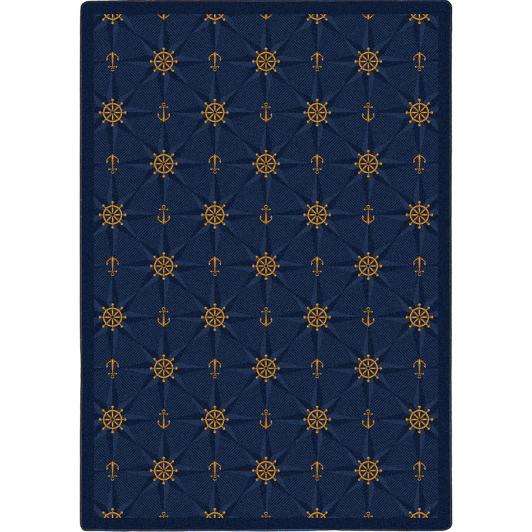 Navy Rectangular Tufted Synthetic Stain-resistant Area Rug