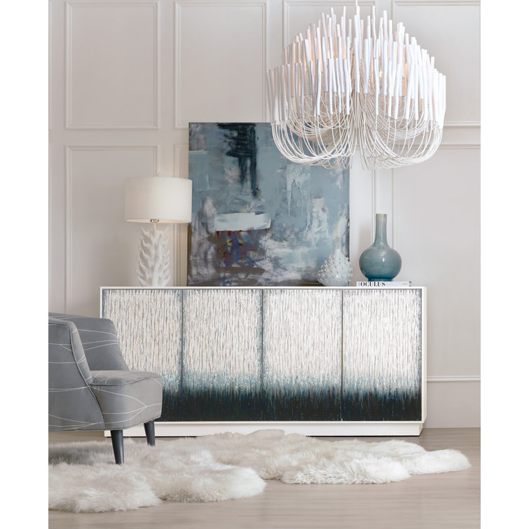 White and Blue Ombre Coastal Media Console with Cabinet
