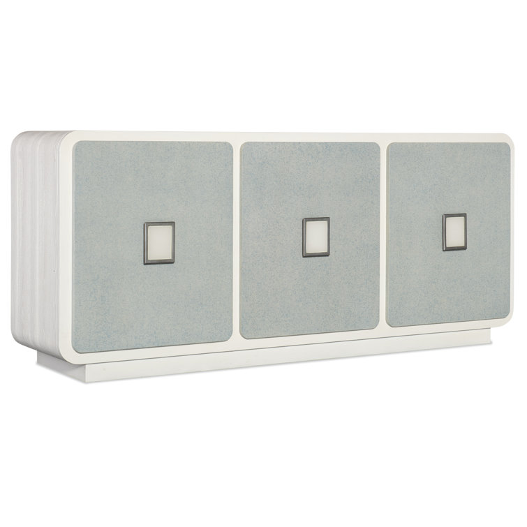 White and Gray Coastal Media Console with Cabinet