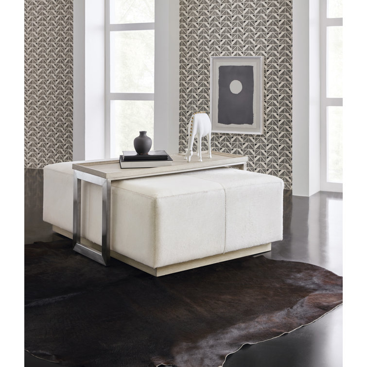 Transitional Brown Cream Wood Metal Rectangular Coffee Table with Storage
