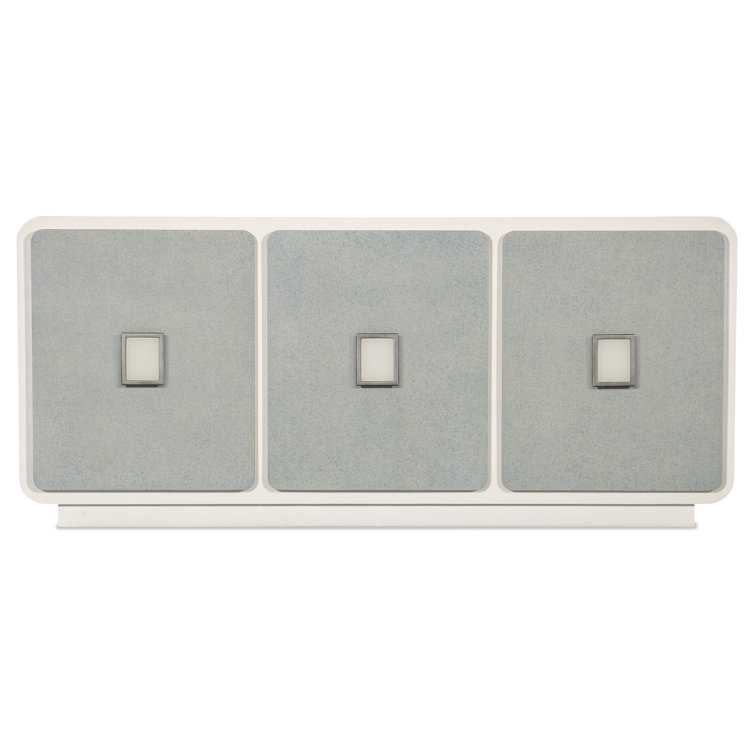White and Gray Coastal Media Console with Cabinet