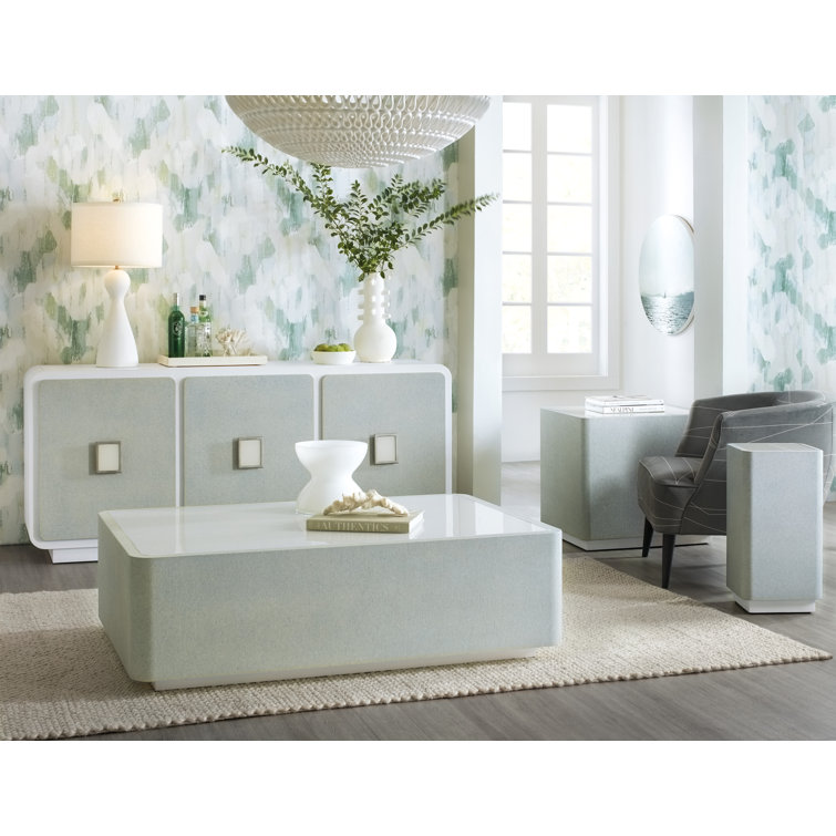 White and Gray Coastal Media Console with Cabinet