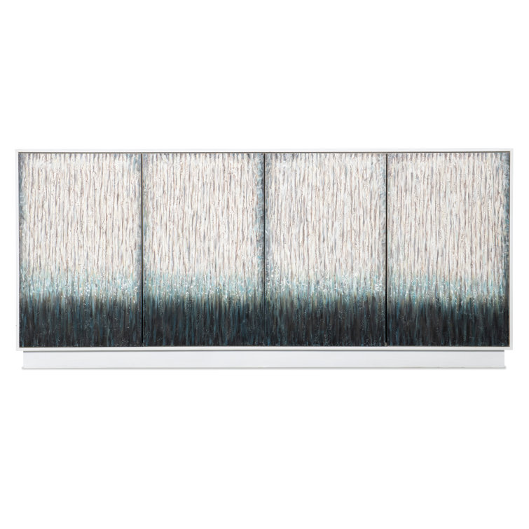White and Blue Ombre Coastal Media Console with Cabinet