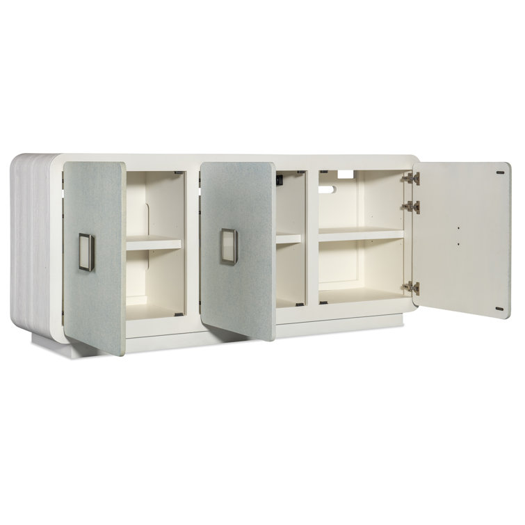 White and Gray Coastal Media Console with Cabinet
