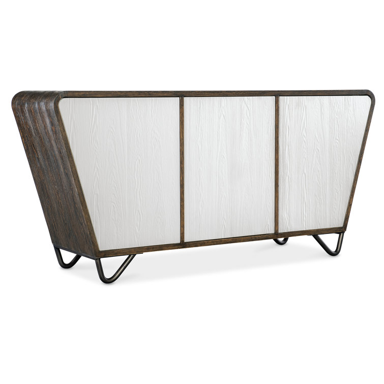 Modern Brown and White Pine Veneer Credenza with Metal Base