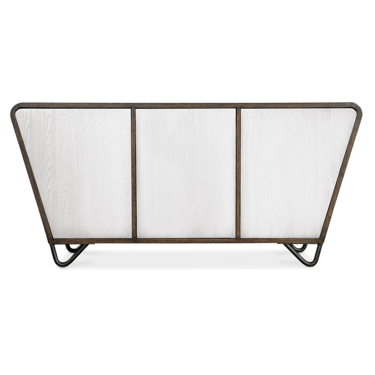Modern Brown and White Pine Veneer Credenza with Metal Base