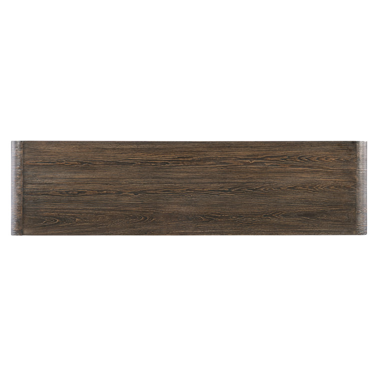 Modern Brown and White Pine Veneer Credenza with Metal Base