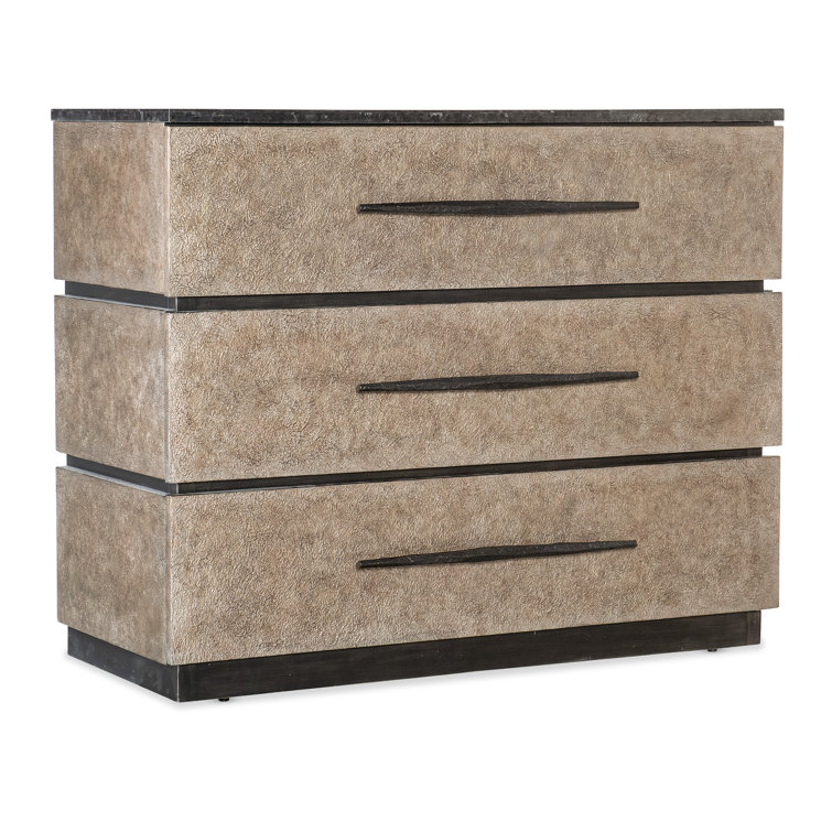Black and Taupe Transitional 3-Drawer Chest with Marble Top