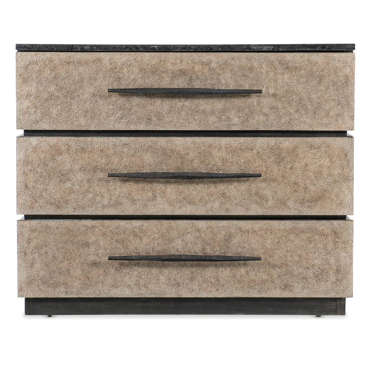 Black and Taupe Transitional 3-Drawer Chest with Marble Top