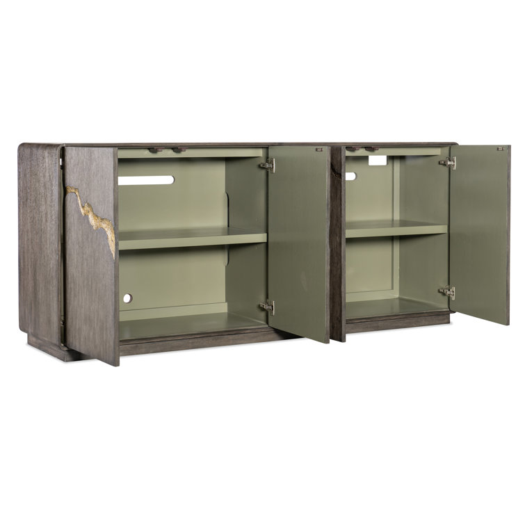 78'' Brown Oak Veneer Media Console with Gold Accents