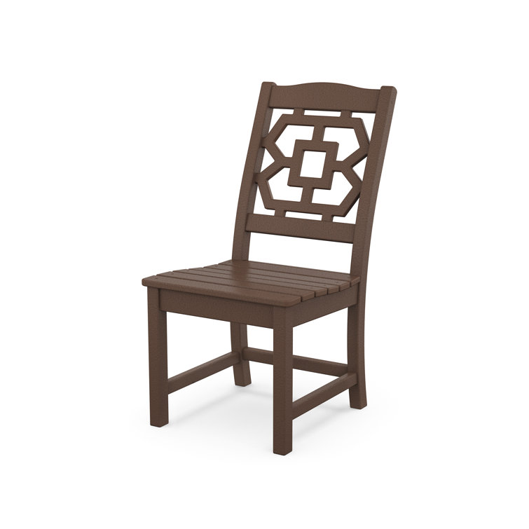 Mahogany Armless Outdoor Dining Side Chair with Contoured Seat
