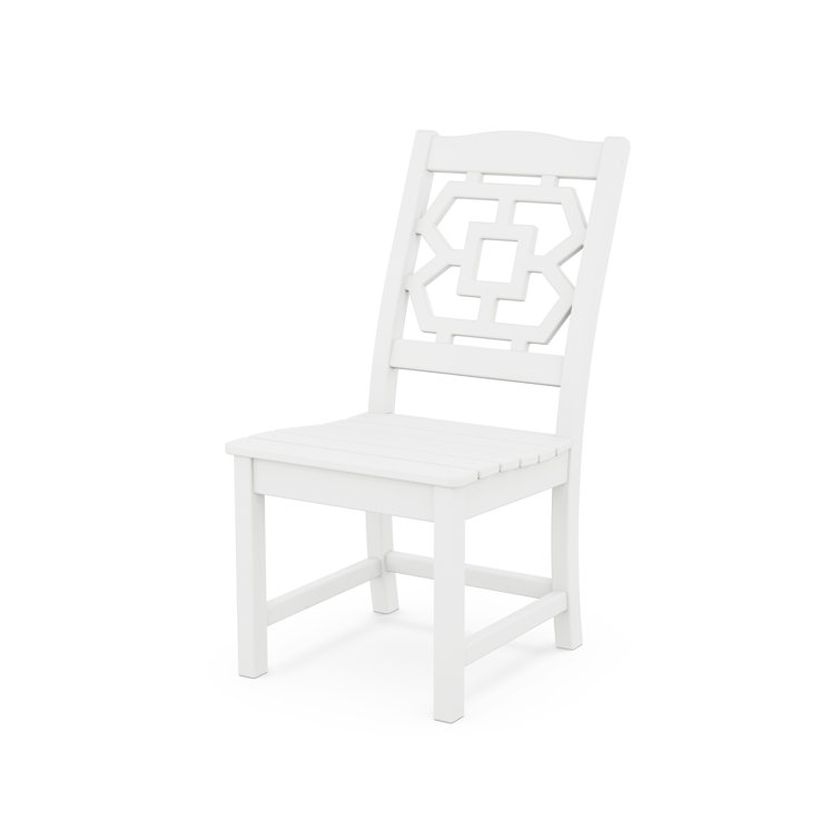 White Chinoiserie Armless Dining Side Chair