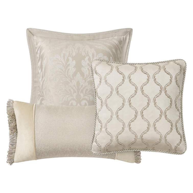 Ivory Woven Embroidered Decorative Pillow Set with Trim